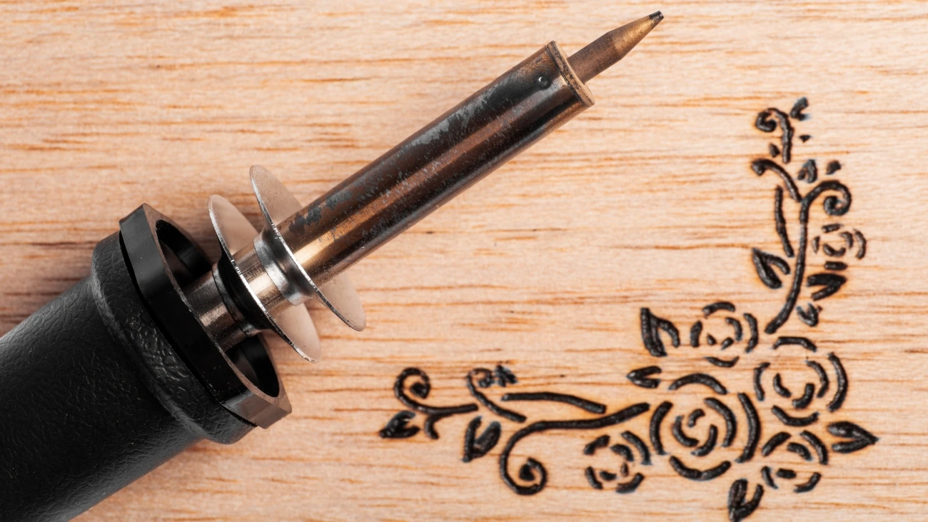 Decorative design burned into wood